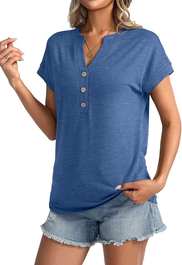 Womens V Neck Cap Sleeve Tops Summer Casual Short Sleeve Shirts Loose Fit Basic Work Tee Trendy Clothes 2025