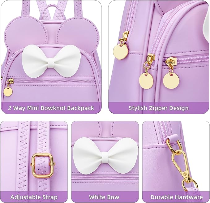 KKXIU Girls Initial Bowknot Cute Mini Backpack for Toddler, Travel Small Girl Backpacks, Personalized Valentine's Day Gifts for Little Girls and Kids(Purple)