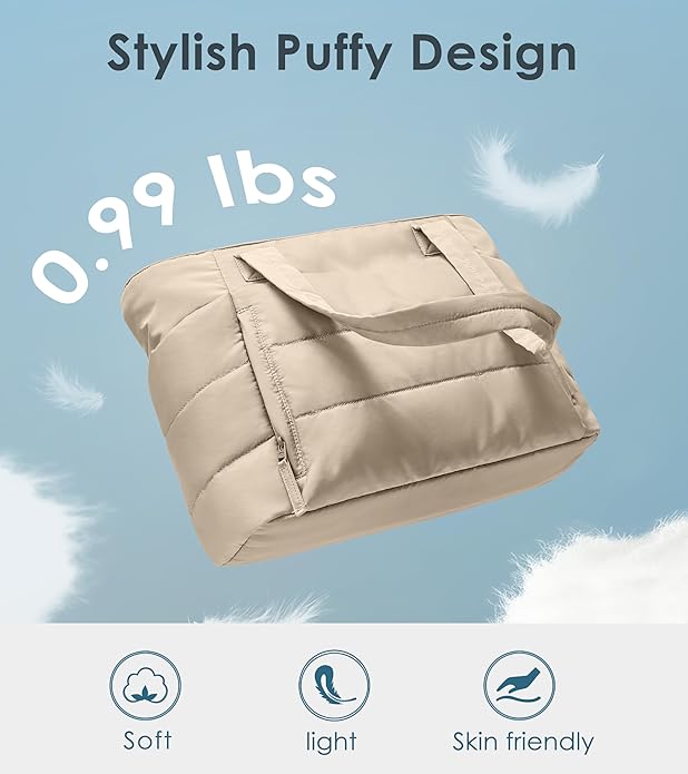 Tote Bag for Women with Zipper, Quilted Puffer Tote Bag with Compartments, Lightweight Puffy Work Bags for Women Travel