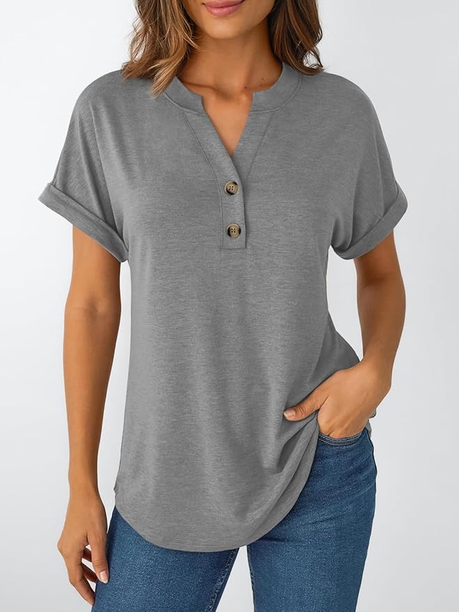 AUTOMET Women's Short Sleeve Shirts Henley Dressy Casual Summer Tops 2026 Spring Fashion Trendy Cute T-Shirts