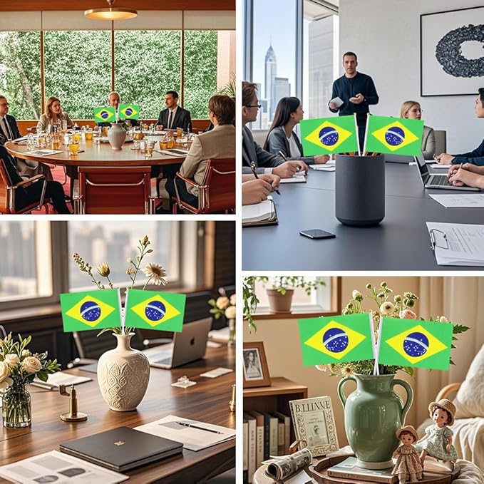 20 Pack Small Brazil Flags on Stick Mini Handheld Brazilian Flag for Parades, Independence Day and Patriotic Events 5x8 Inch Durable Weather-Resistant Flags with 12 Inch Sticks(Brazil)