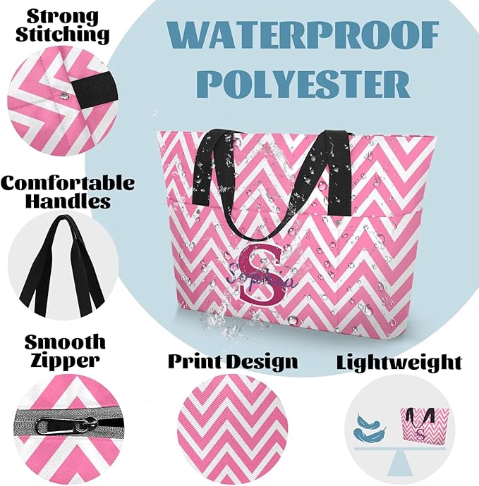 Custom Tote Bag for Women with Name Monogram for Work, Shopping, Travel, Beach