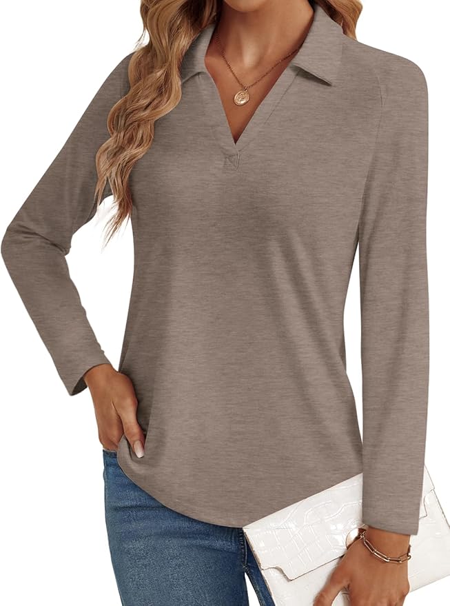 3/4 Length Sleeve Womens Tops Dressy Casual V Neck Polo Shirts Business Work Blouses 2025 Trendy Tunic Top