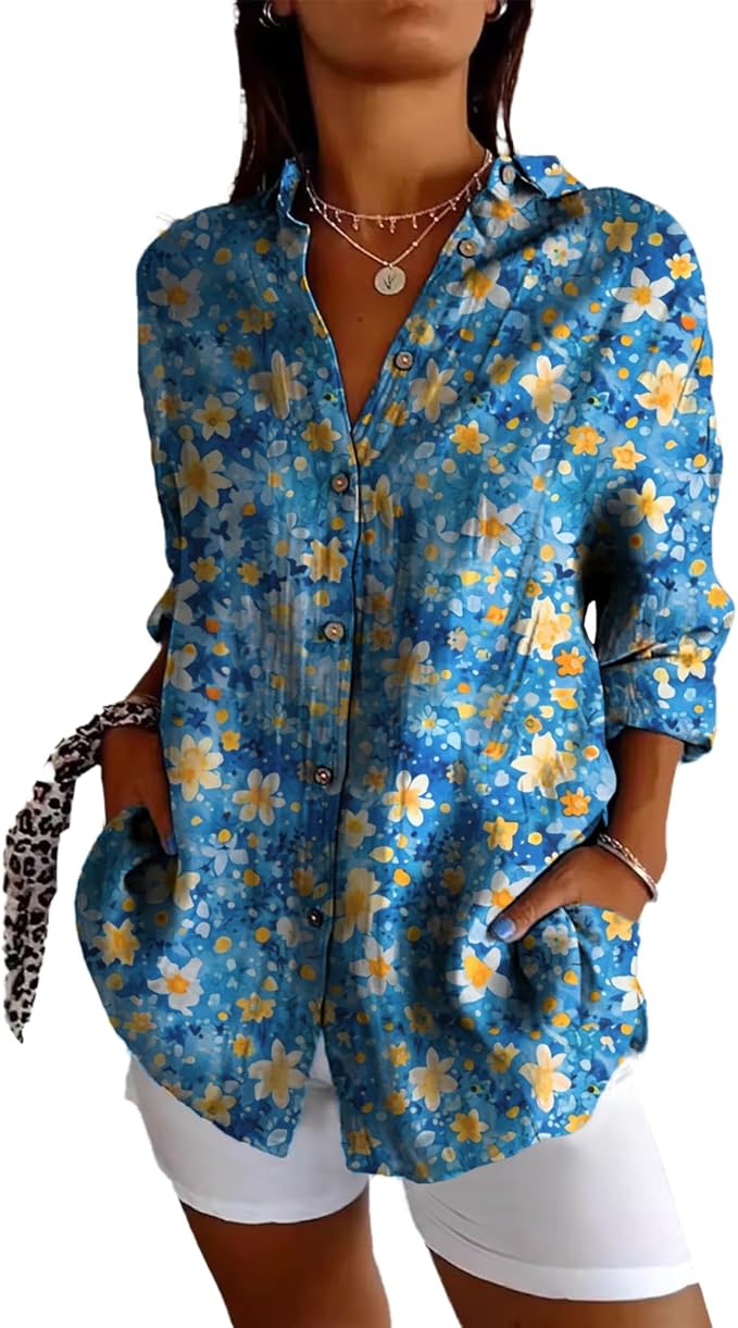 Fashion Summer Shirts Oversized V Neck Basic Vintage Floral Graphic Dressy Button Down Stylish Hawaiian Holiday Outfits