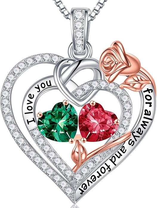 Iefil Valentines Day Gifts for Her - 925 Sterling Silver Double Birthstone Necklace, Anniversary Birthday Gifts for Women, Jewelry Gift for Wife Girlfriend Mom Her