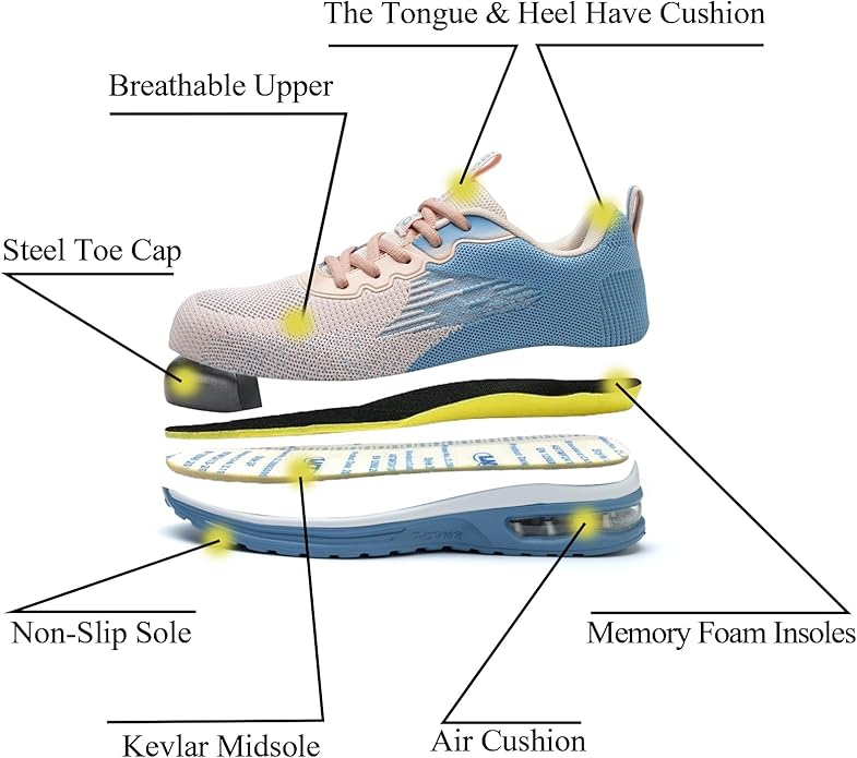 Steel Toe Shoes for Women Lightweight Breathable Safety Work Sneakers Non Slip Puncture Proof Utility Slip On Footwear for Industrial Construction