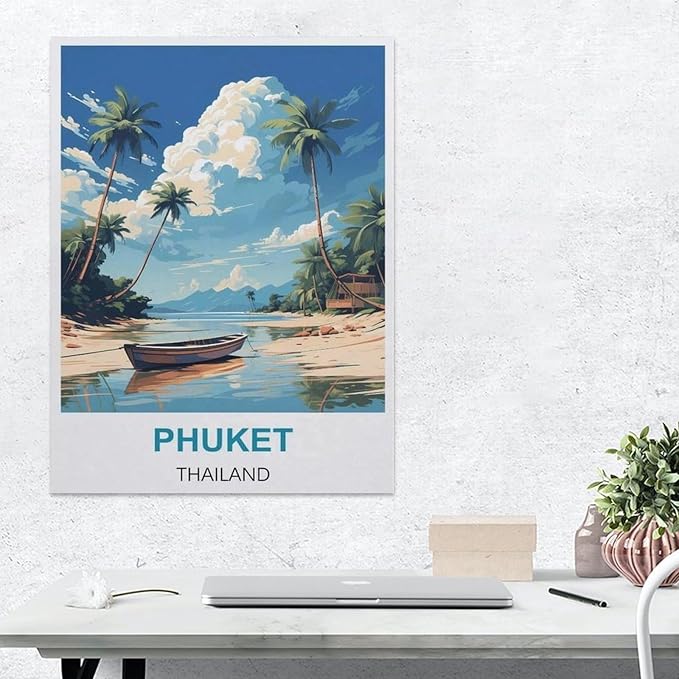 Jigsaw Puzzle 1000 Piece，Phuket Thailand Vintage Travel Poster，Classic Puzzle Adult Puzzle DIY Kit Paper Toy Unique Gift Modern Home Decor（50x70cm）-BI19