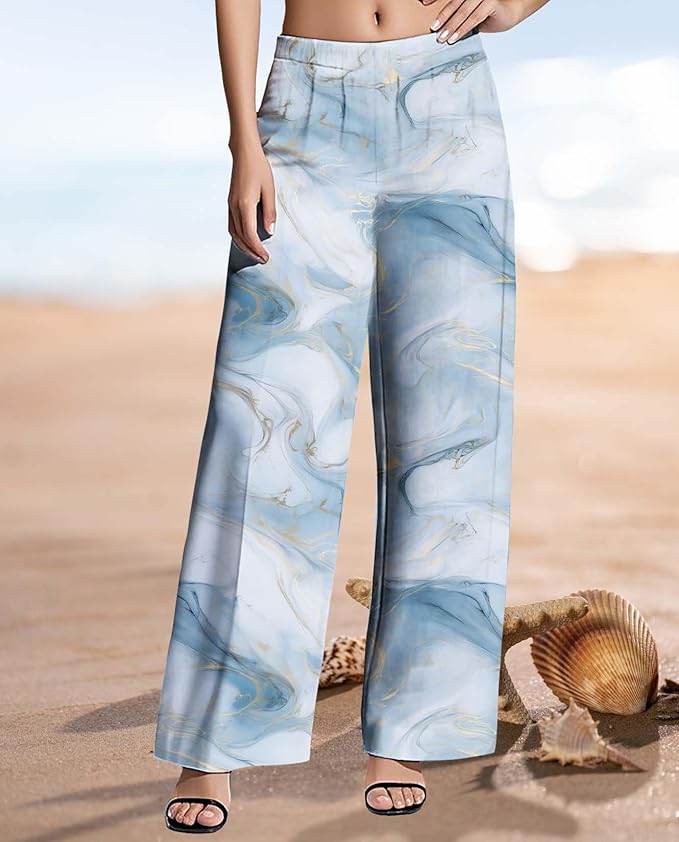 Womens Boho Pants Casual Oversize High Waisted Wide Leg Trousers Pattern Printed Ourdoors Pant for 2025 Summer