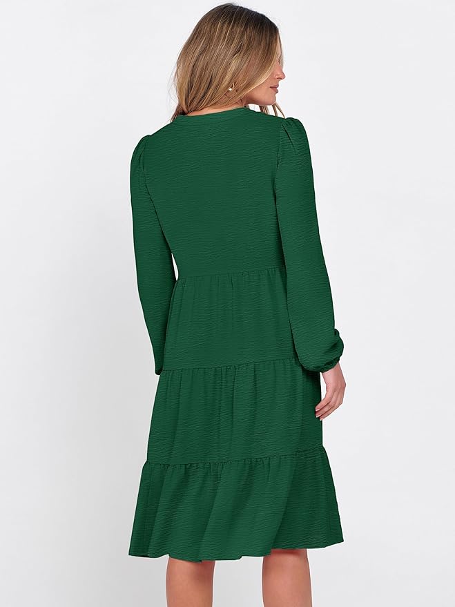 ANRABESS Womens Fall Midi Dresses Long Sleeve V Neck Swing Tiered Work Business Casual 2026 Flowy Beach Vacation Dress