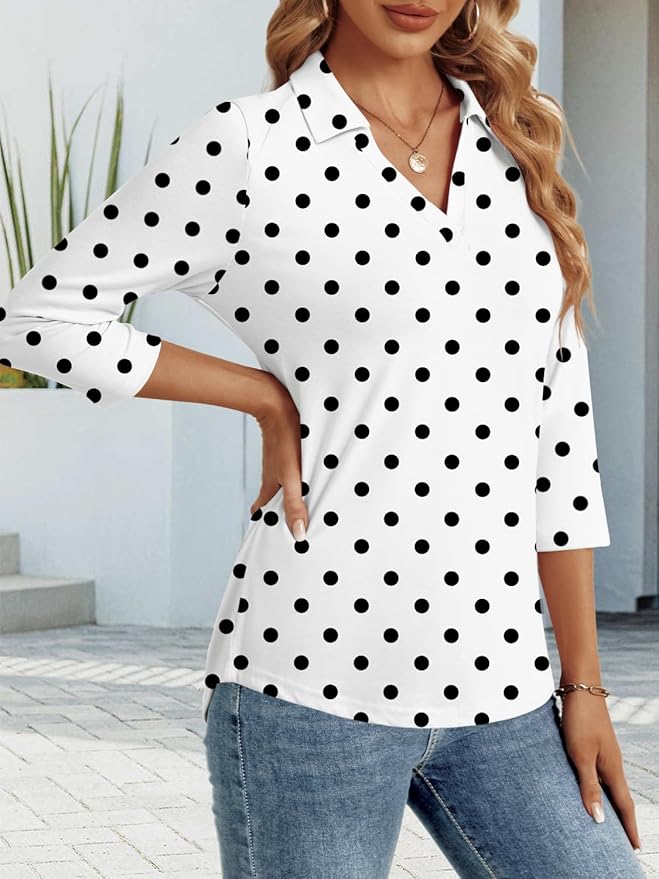3/4 Length Sleeve Womens Tops Dressy Casual V Neck Polo Shirts Business Work Blouses 2025 Trendy Tunic Top