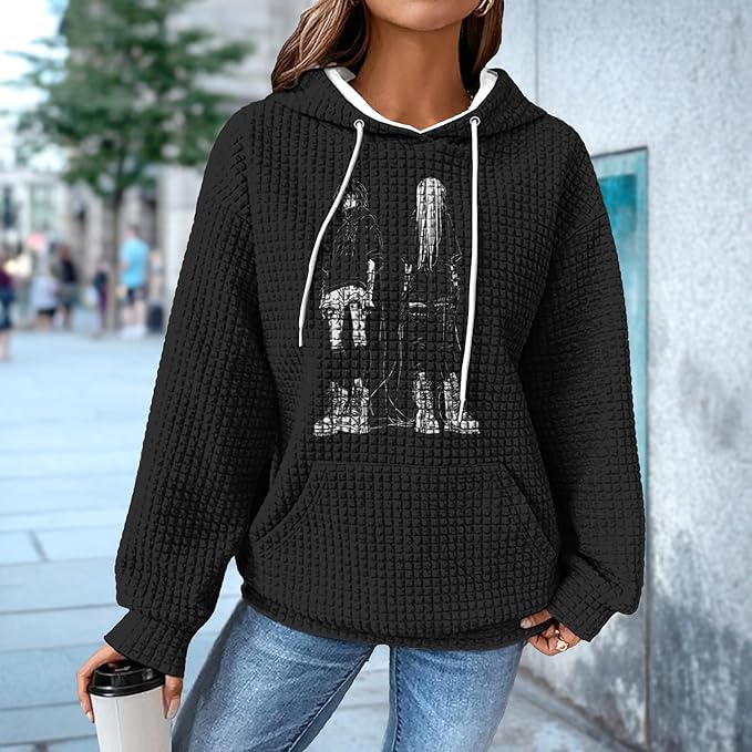domirica Black Pullover Sweatshirts For Women Trendy Long Sleeve Waffle Sweatshirt With Hood Comfy Fall Clothing Qutfits