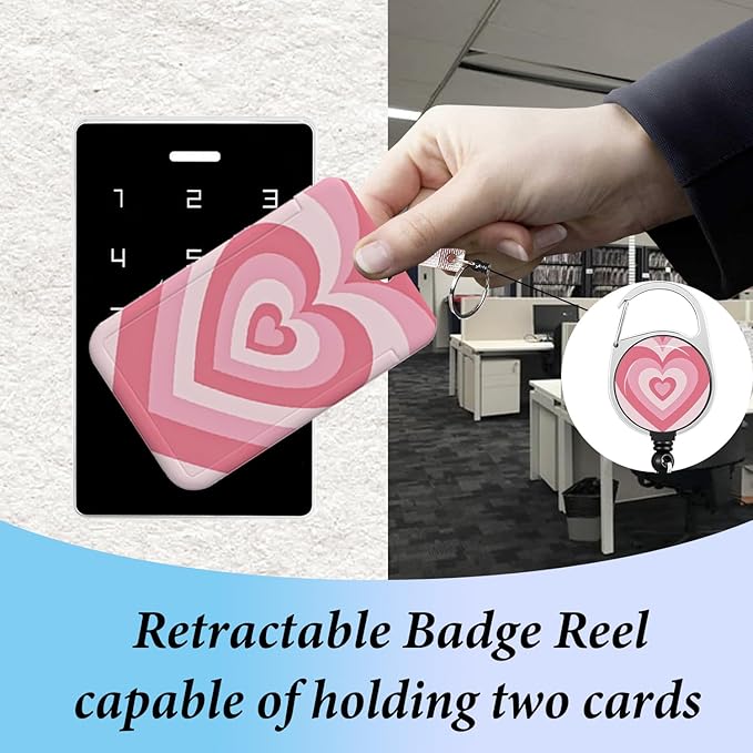 Lanyard for ID Badge Holder Badge Reel Pink Heart for Man Women Cute Nurse Teacher Name Tag Clip Retractable Keychain Heavy Duty Work Office Gifts Accessories
