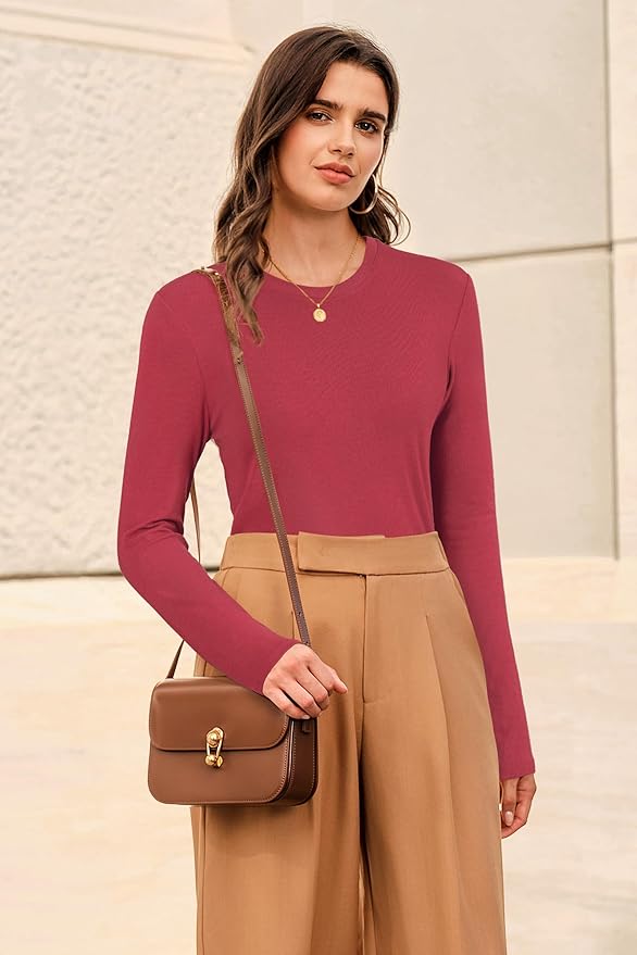 Newshows Women's Wool Blend Warm Long Sleeve Undershirt Stretchy Basic Business Casual Shirts Soft Layering Tops