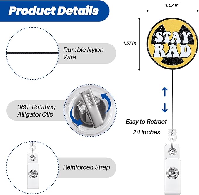 Stay RAD Funny Badge Reel, Fun Retractable ID Card Badge Holder, Name Tag Work Badge Clip for Radiology Rad Tech RT Nurses Radiation Workers, Cool Nurse & Tech Gifts