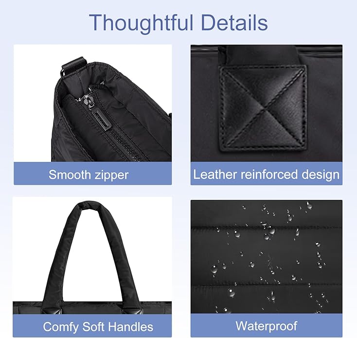 Tote Bag for Women Puffer Tote Bag Large Nurse Bags Shoulder Handbag with Zipper for Work Travel