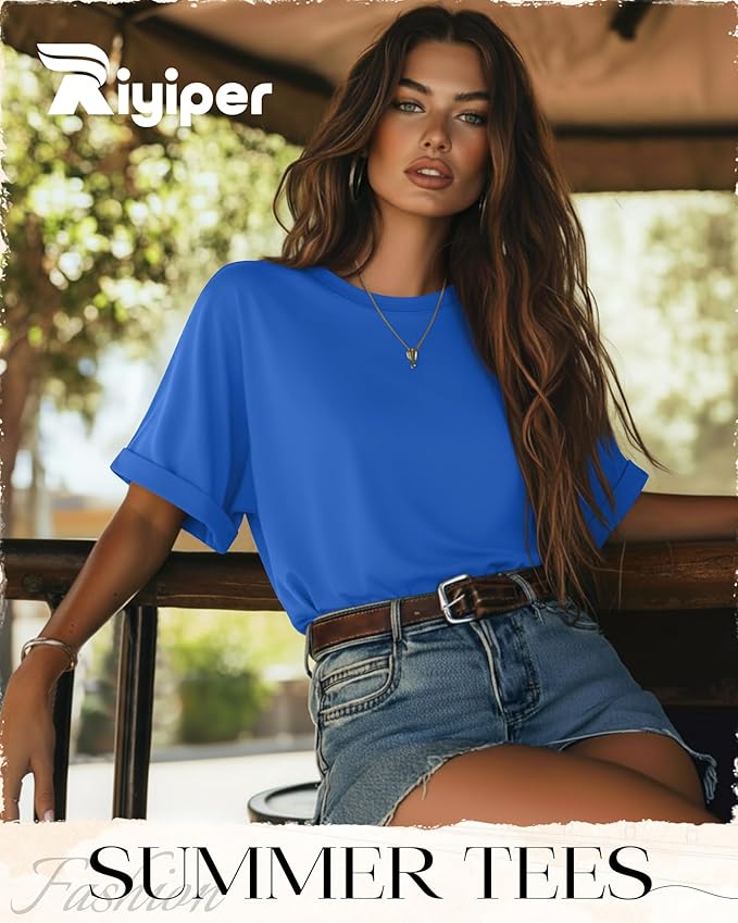Riyiper 3 Pack Women's Oversized T-Shirt Half Sleeve Summer Tees Casual Loose Fit Crew Neck Basic Tops