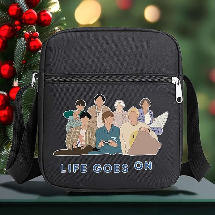 K-pop Merch Crossbody Bags jimin suage jungkook V Jhope jin RM Bag Korean Merchandise Life Goes On Messenger for Women Men Crossbody Purse with Zipped Pockets Handbag Shoulder Bag