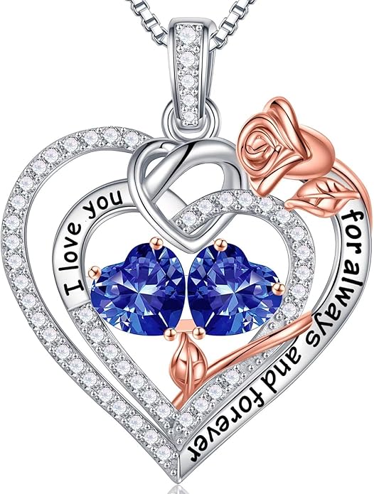 Iefil Valentines Day Gifts for Her - 925 Sterling Silver Double Birthstone Necklace, Anniversary Birthday Gifts for Women, Jewelry Gift for Wife Girlfriend Mom Her
