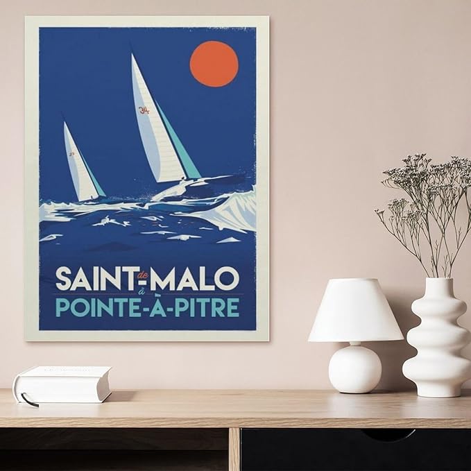 Vintage France Travel Poster Saint-Malo Pointe A Pitre，Paper Jigsaw Puzzle 1000 Pieces Adult Toys Decompression Game（38x26cm）-BM37