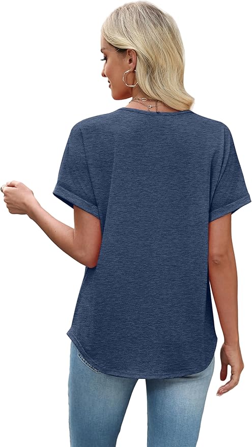 Sipaya Womens Blouses Dressy Casual Summer Shirts Short Sleeve Lace Front Boho Tunic Tops for Leggings Fashion Clothes