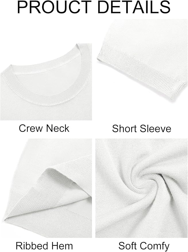 Imily Bela Womens Summer Short Sleeve Sweater Dressy Casual Crew Neck Knit Tops Fashion Pullover Shirts