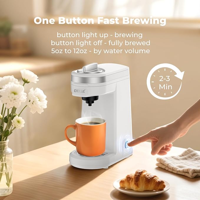 CHULUX Mini Coffee Maker for K Capsule, Single Serve Coffee Maker for One Cup Americano, Lightweight Pod Coffee Machine, Pearl White