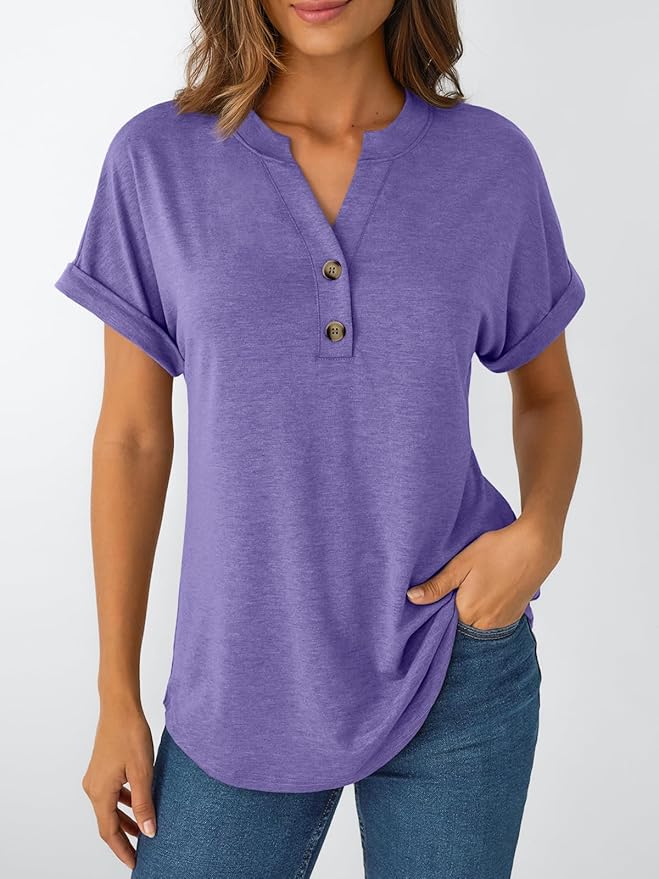 AUTOMET Women's Short Sleeve Shirts Henley Dressy Casual Summer Tops 2026 Spring Fashion Trendy Cute T-Shirts