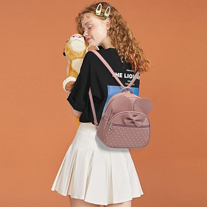 KL928 Girls Mini Backpack Bowknot Polka Dot Cute Daypacks Convertible Shoulder Bag Purse for Women (260 Pink)