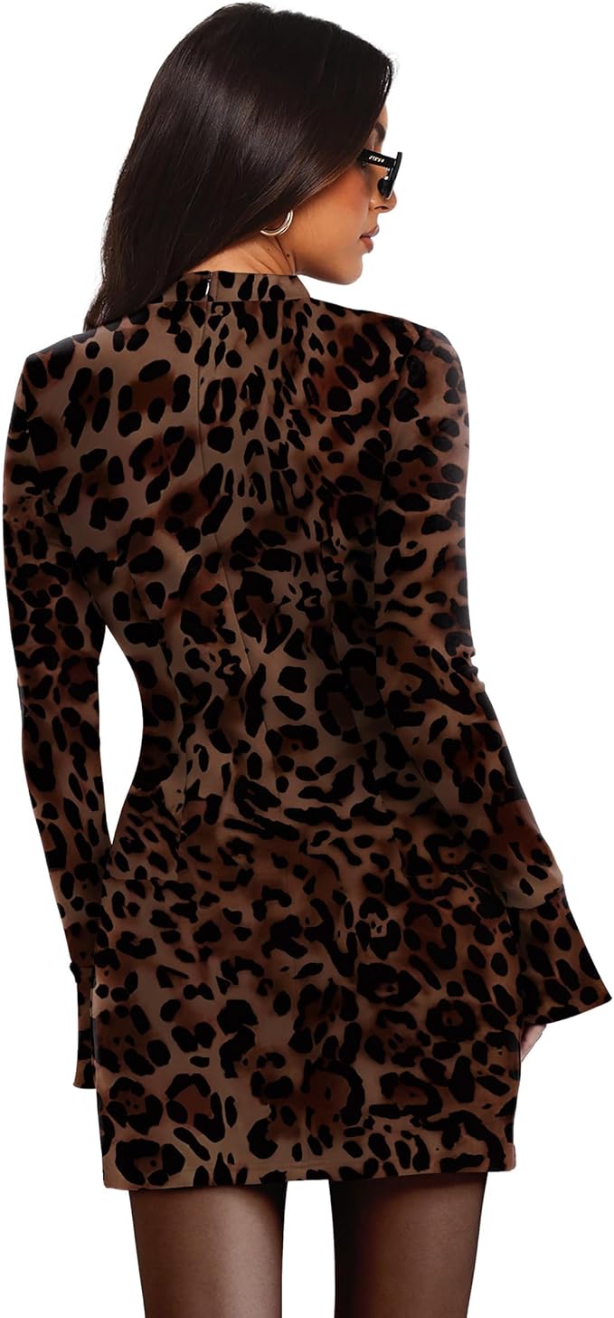 OFEEFAN Women's Fall Long Sleeve Mock Neck Dress Basic Party Club Bodycon Mini Dresses