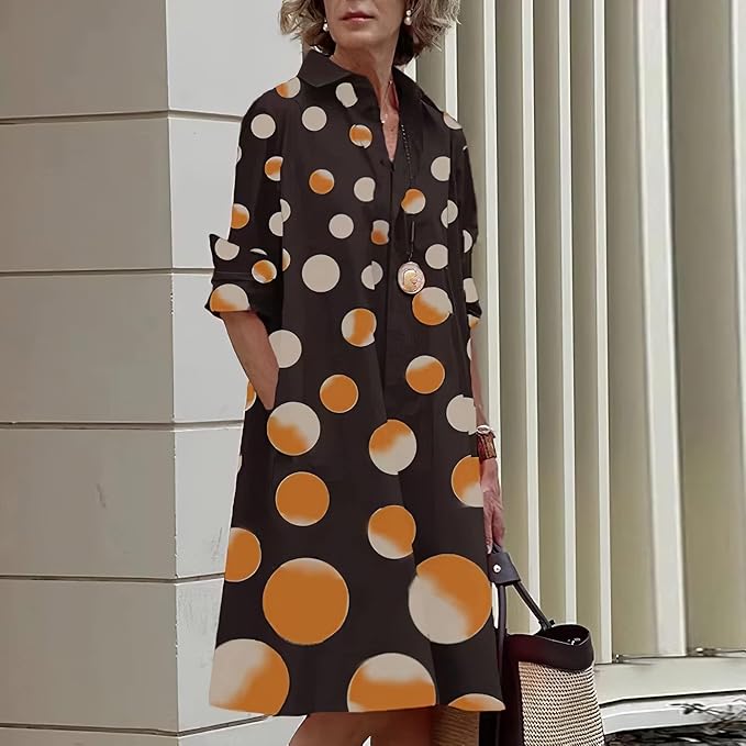 Womens 2025 Long Sleeve Button Down Shirt Summer Dress Casual V Neck Loose Fit Midi Shirt Dresses with Pockets