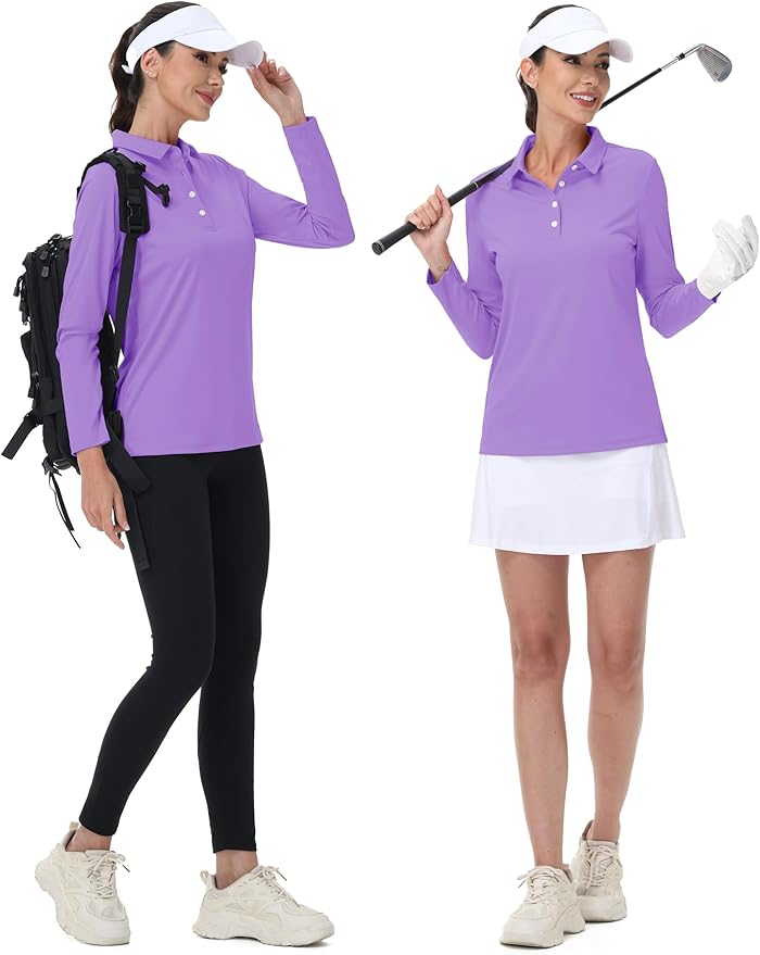 MAGCOMSEN Women's Polo Shirts Long Sleeve Golf Shirt Quick Dry UPF 50+ Sun Protection Lightweight Tennis Shirts