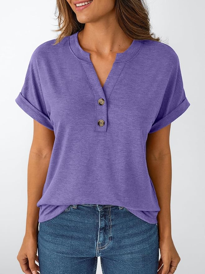 AUTOMET Women's Short Sleeve Shirts Henley Dressy Casual Summer Tops 2026 Spring Fashion Trendy Cute T-Shirts