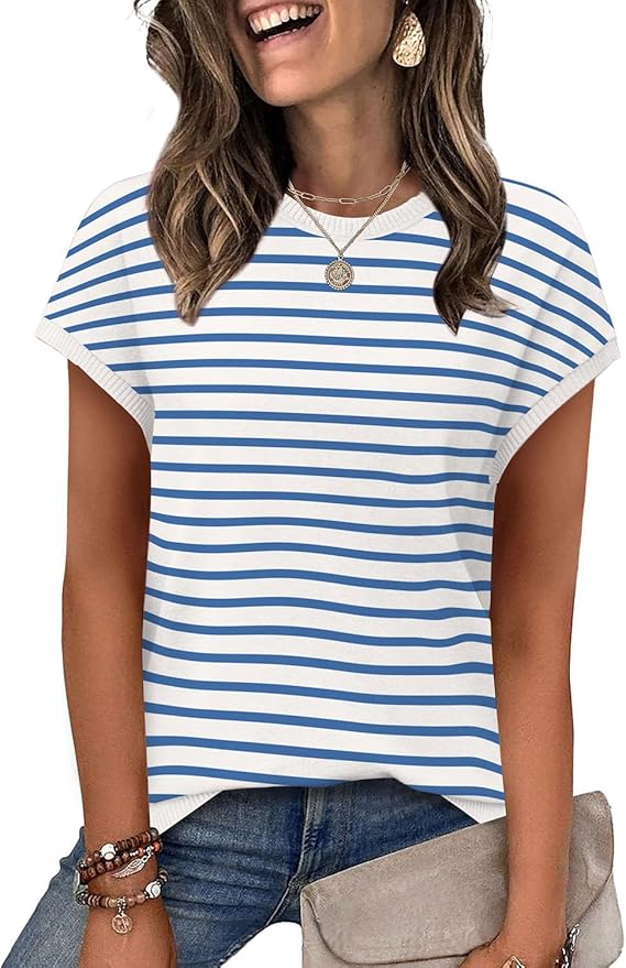 WIHOLL Short Sleeve Sweater for Women Summer Tops Crew Neck Fashion Clothing Tshirts Shirts Travel Outfits Dressy Casual