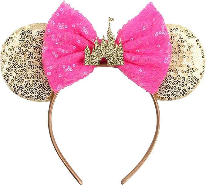 Sequin Mouse Ears Headbands for Women Girls Boys, Glitter Bows Headband for Kids Adults Birthday Party Costume Halloween