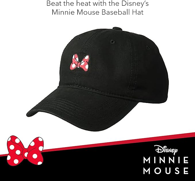 Disney Minnie Mouse Dad Hat, Cotton Adjustable Baseball Cap with Curved Brim