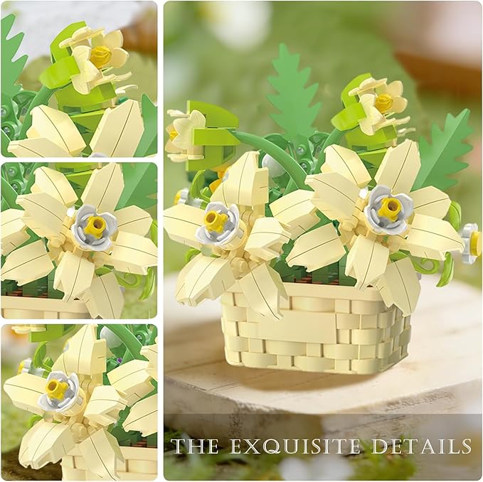 MJDDJA Mini Flowers Building Block Set, Mini Building Blocks, Flower Building Set, Building Block Flowerpot, Mini Bricks Building Sets, Party Favors for Kids Above 10 Years Old (Daisy 181pcs)
