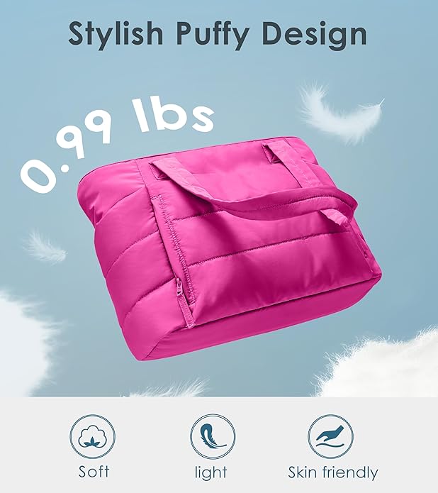 Tote Bag for Women with Zipper, Quilted Puffer Tote Bag with Compartments, Lightweight Puffy Work Bags for Women Travel