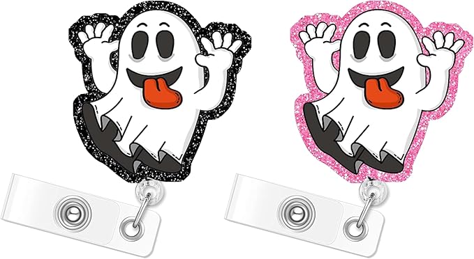 Halloween Ghost Badge Reels Retractable Funny Cute Badge Holder with Badge Reel ID Clip Name Tag Card Tag Card Badge Clip Acrylic Accessories Gifts Nurse
