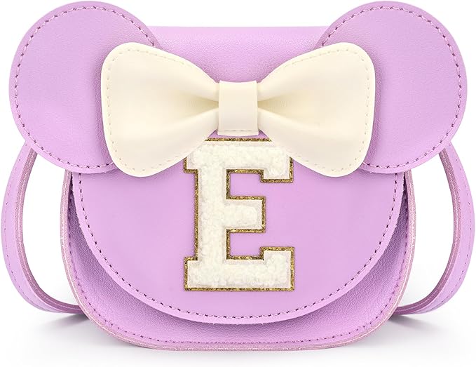 mibasies Toddler Purse Girl Gifts: Girls Birthday Gifts for 3-8 - Toys for Ages 2-4 Girls Mouse Ears Purse, Purple, Letter E