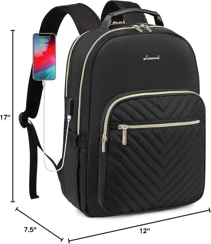 LOVEVOOK Laptop Backpack Purse for Women, Work Travel Computer Bags, College School Backpack for Student Girl, Quilted Casual Daypack with USB Port, Fit 15.6 Inch Laptop, Black