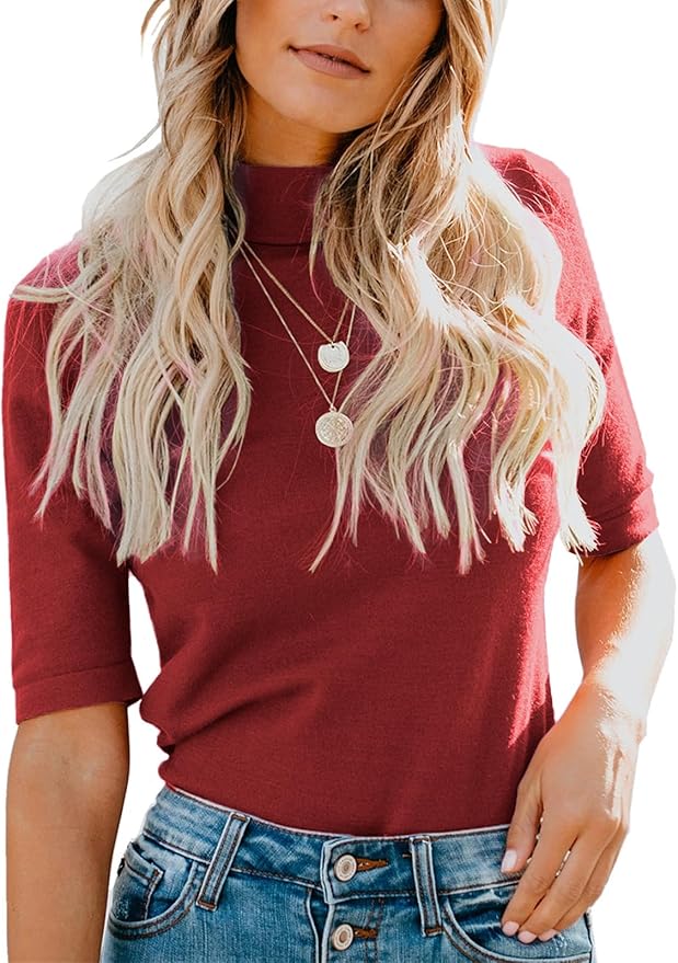 LIYOHON Womens Tops Dressy Casual Mock Turtleneck Business Short Sleeve T Shirts Going Out Tops 2026
