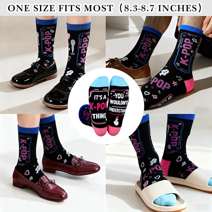 Kpop Socks, Kpop Merch for Girls, K Pop Fans, Lovers,K Pop Singing Socks for Singers 7-9 Years Girls, Music Gifts for Women, Teen Girl Valentines Day Gift, Korean K-pop Christmas Birthday Decorations