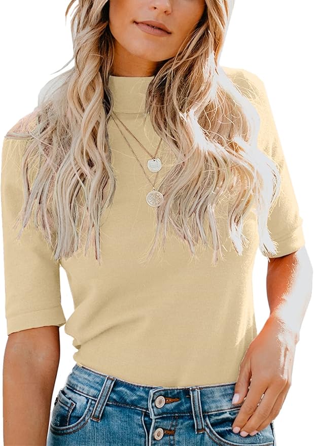LIYOHON Womens Tops Dressy Casual Mock Turtleneck Business Short Sleeve T Shirts Going Out Tops 2026