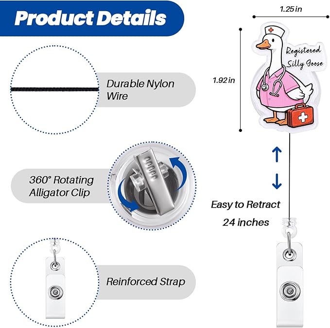 Registered Silly Goose Funny Nurse Badge Reel, Cute Retractable ID Medical Work Badge Holder, Name Tag Pediatric Badge Buddy for RN MA LPN LVN CNA ICU Night Shift Nurse Doctor Student Medical Workers