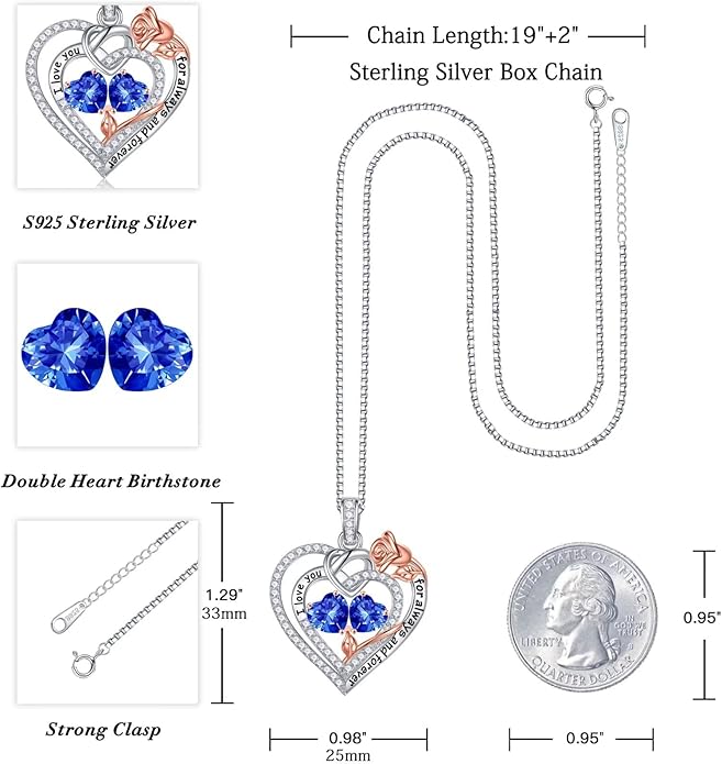Iefil Valentines Day Gifts for Her - 925 Sterling Silver Double Birthstone Necklace, Anniversary Birthday Gifts for Women, Jewelry Gift for Wife Girlfriend Mom Her