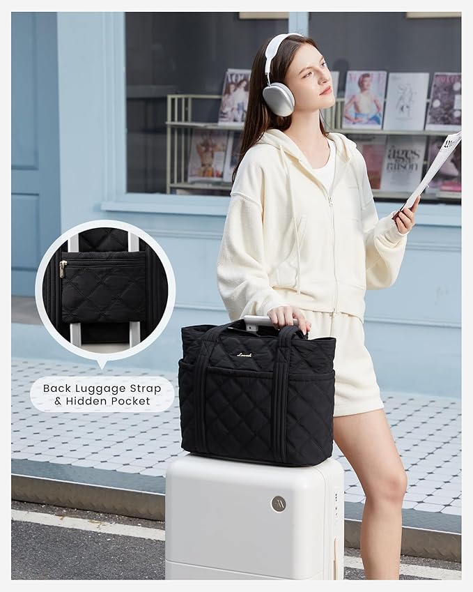 LOVEVOOK Puffer Tote Bag for Women, Puffy Work Handbag, Travel Shoulder Carry On Bag with Zipper for Teacher Nurse Gym