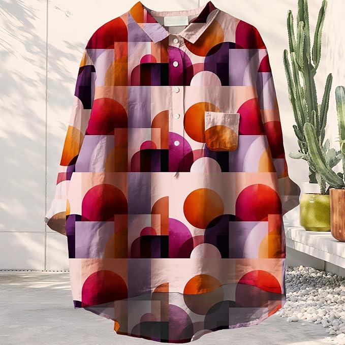 Women Funny Graphic Long Sleeve Floral Blouses Plus Size Button Shirts Casual Cute Vneck Fall Tunic Tops Trendy