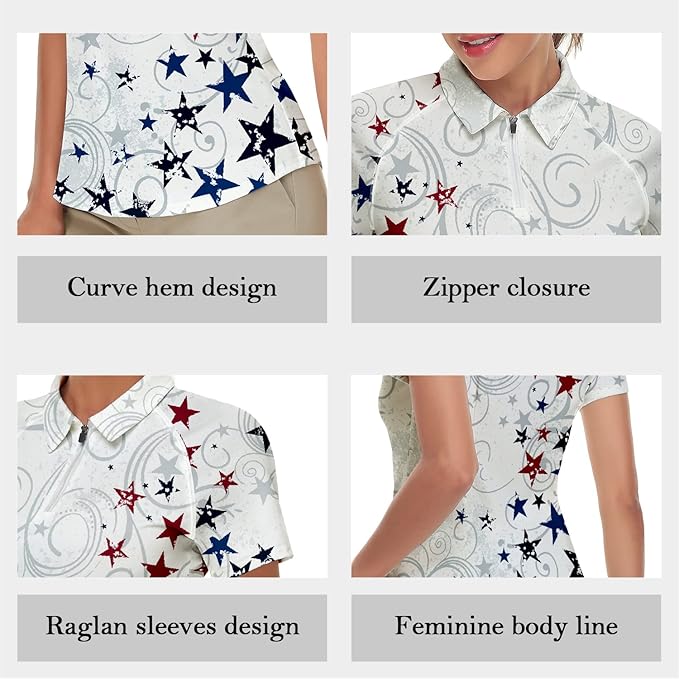 Women's Golf Shirt Short Sleeve Tennis Shirt Quarter Zip Golf Pullover Golf Polo Shirts Argyle Tops