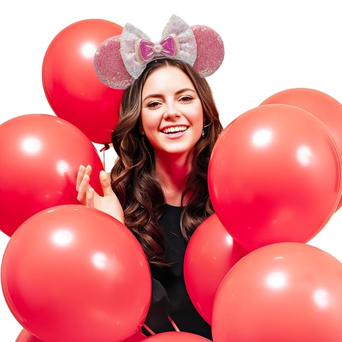 WW-WONDERFULWORLD Pink Mouse Ears Headbands With Shiny Bows & Sequins, for Girls Women Costume Cosplay Glitter Party; FG-FB