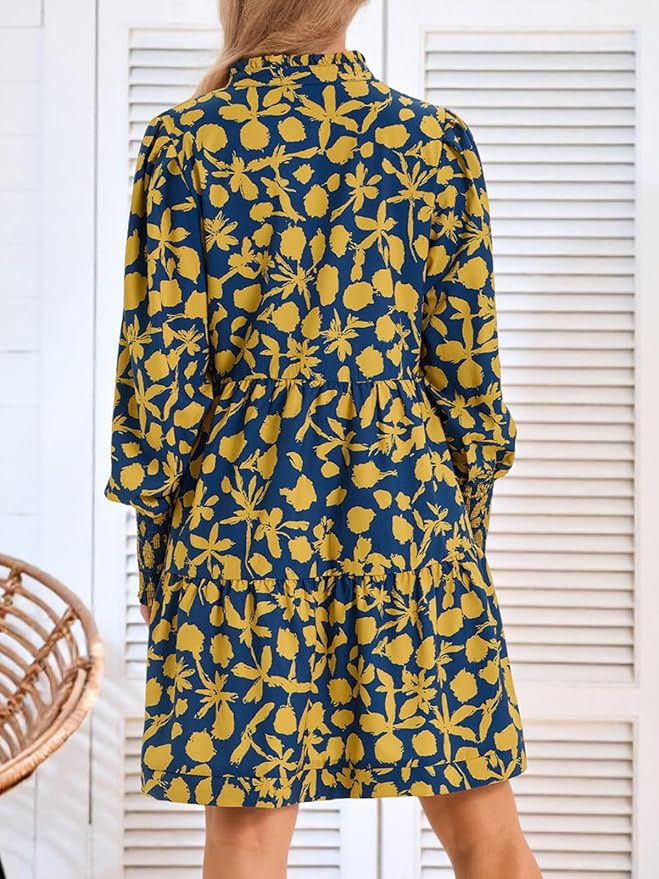 Imily Bela Womens Fall Long Sleeve Tunic Dress Casual V Neck Loose Ruffle Tiered Dress